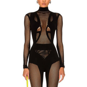The Attico Black Polyamide Mesh Bodysuit Size S